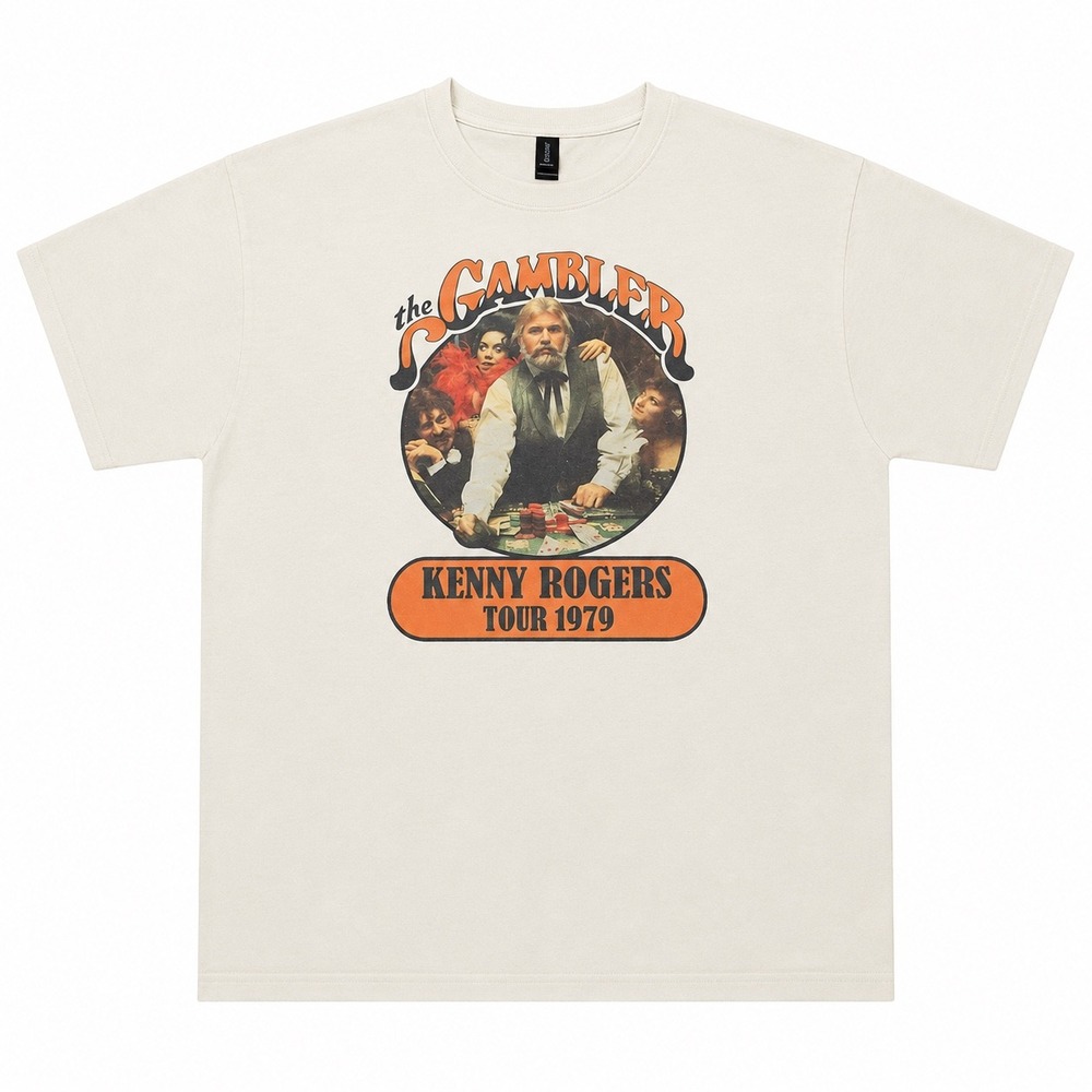 Kenny Rogers The Gambler Tour 1979 Graphic T-Shirt Cream Mens Retro Concert Tee